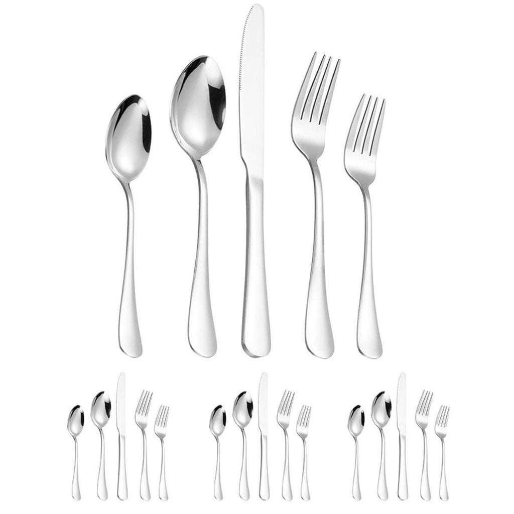 20/40pcs Stainless Steel Cutlery Set Knife Fork Spoon Western Hotel Tableware - Silver-40pcs