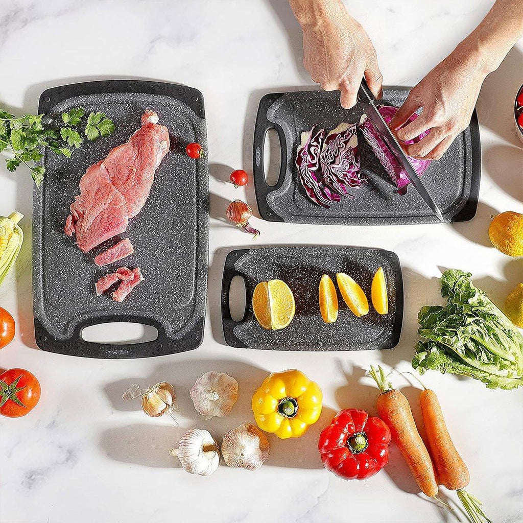 3pcs Wheat Straw Plastic Cutting Board Set Chopping Board Kitchen - Black
