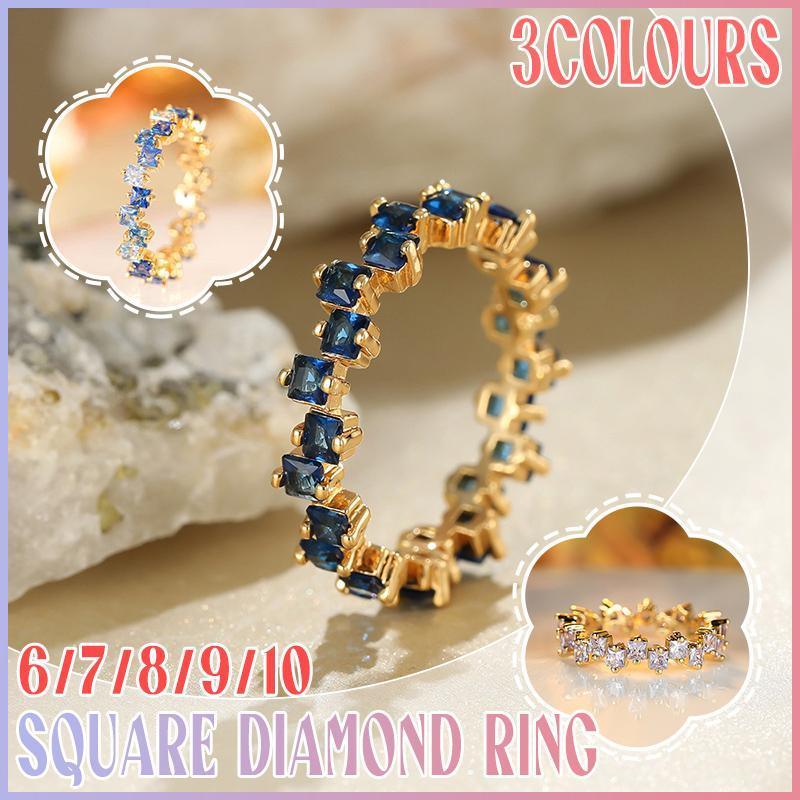 Square Design 1.2ct Simulated Diamond Women Engagement Ring Rose Gold Plated - Dark Blue-Size 8