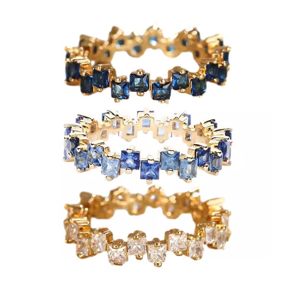 Square Design 1.2ct Simulated Diamond Women Engagement Ring Rose Gold Plated - Dark Blue-Size 8