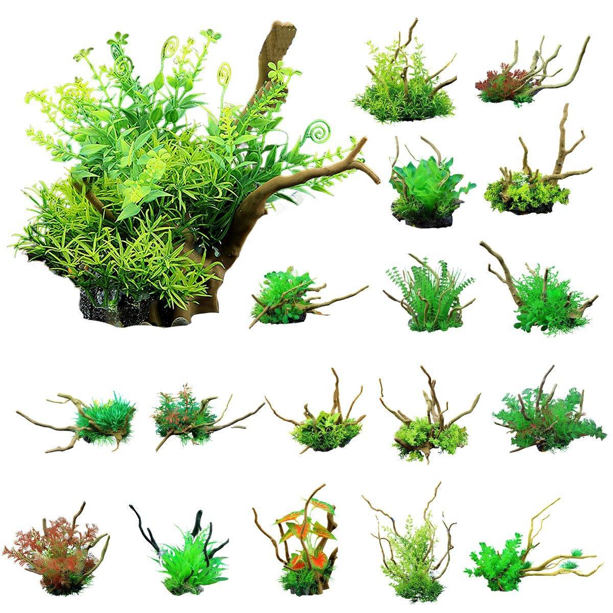 Aquarium Landscaping Decoration Artificial Wood and Plants Fish Tank Ornament - CM2201-Dark Red