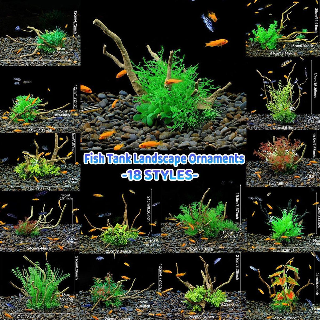 Aquarium Landscaping Decoration Artificial Wood and Plants Fish Tank Ornament - CM2503-Dark Red