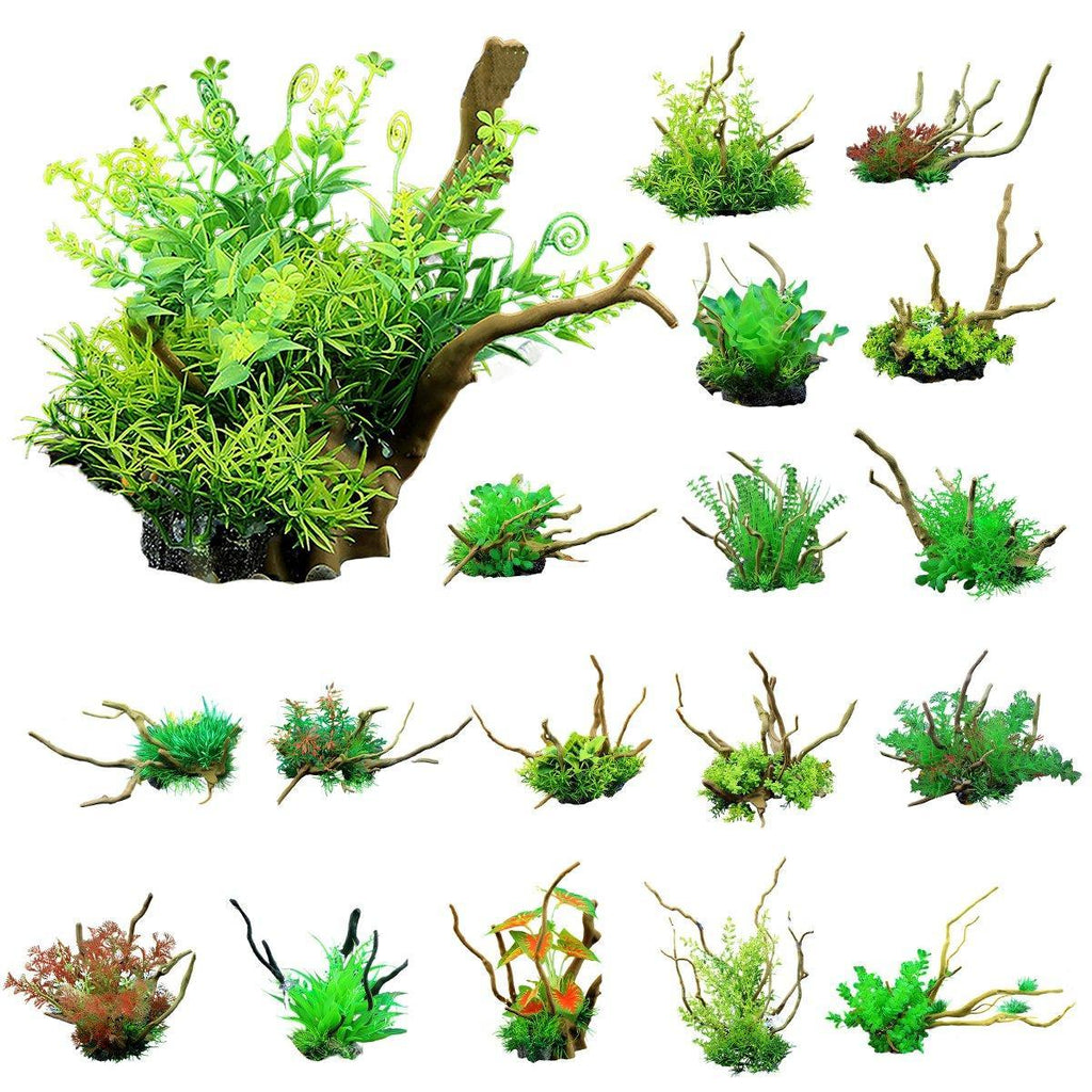 Aquarium Landscaping Decoration Artificial Wood and Plants Fish Tank Ornament - CM2503-Dark Red
