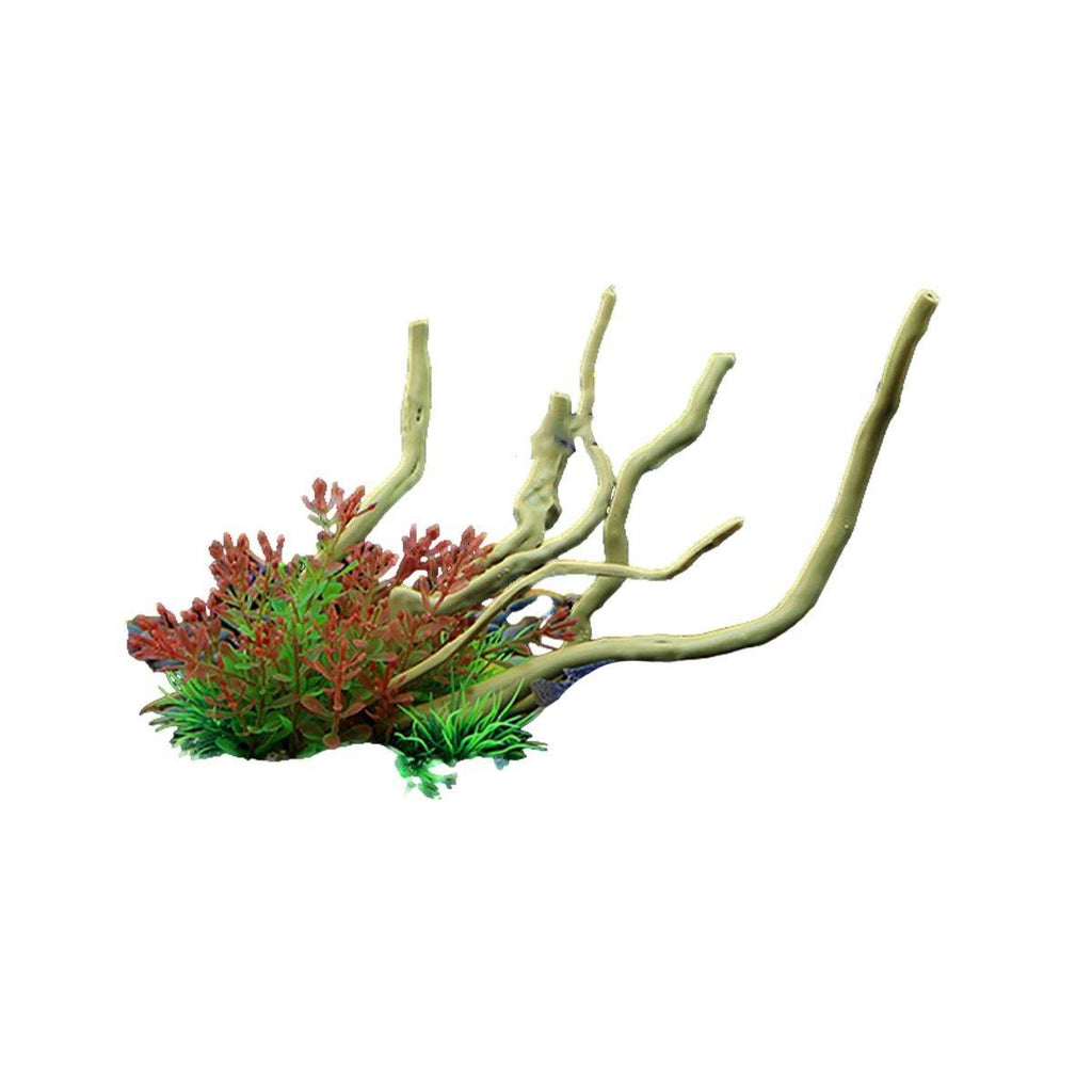 Aquarium Landscaping Decoration Artificial Wood and Plants Fish Tank Ornament - CM2503-Dark Red
