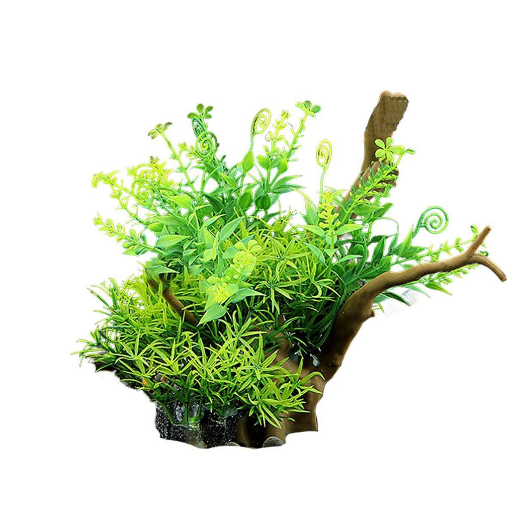 Aquarium Landscaping Decoration Artificial Wood and Plants Fish Tank Ornament - CM3303-Green Orange