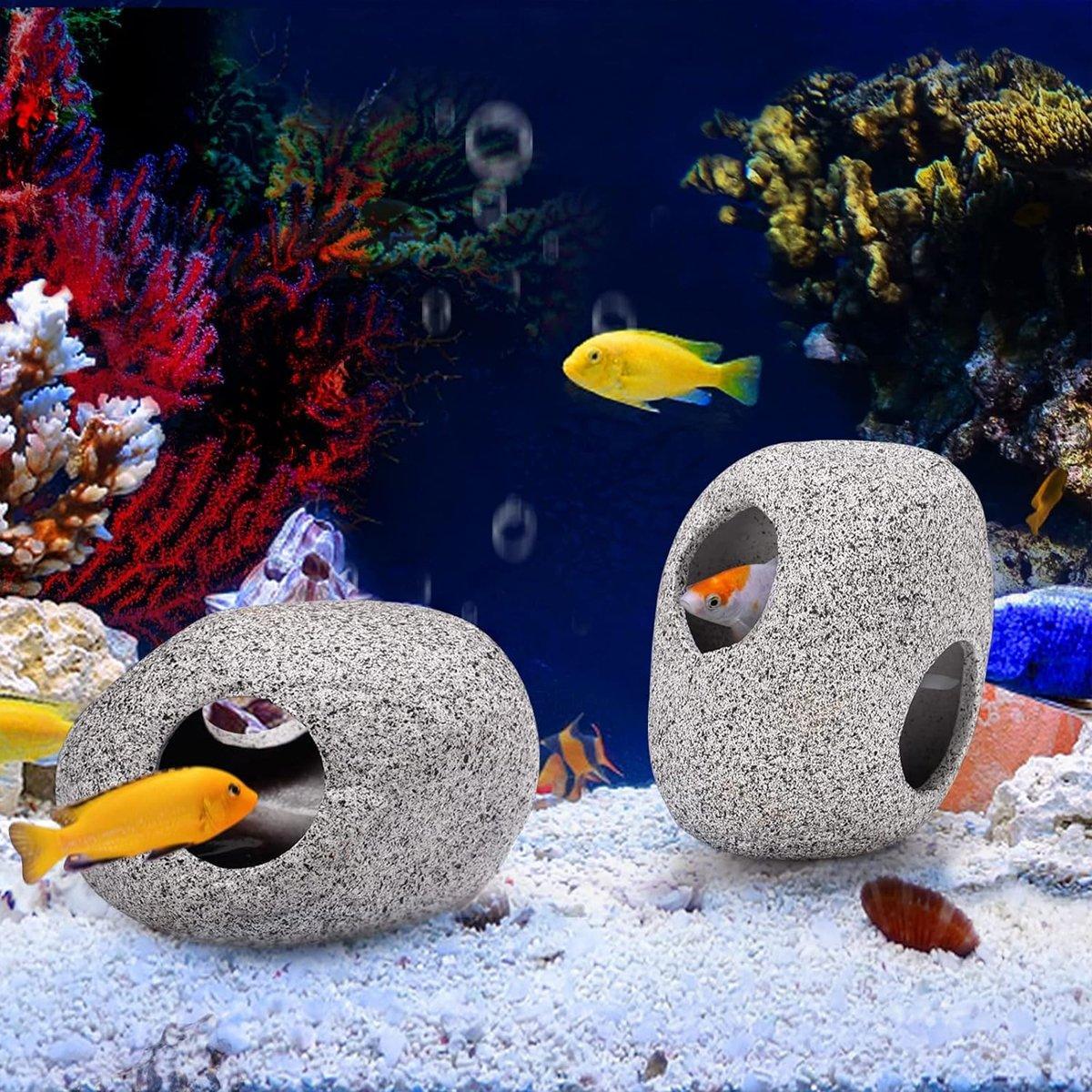 Clay Pot Aquarium Decoration Shrimp House Cichlid Breeding Tank Fish Nest - Double Hole