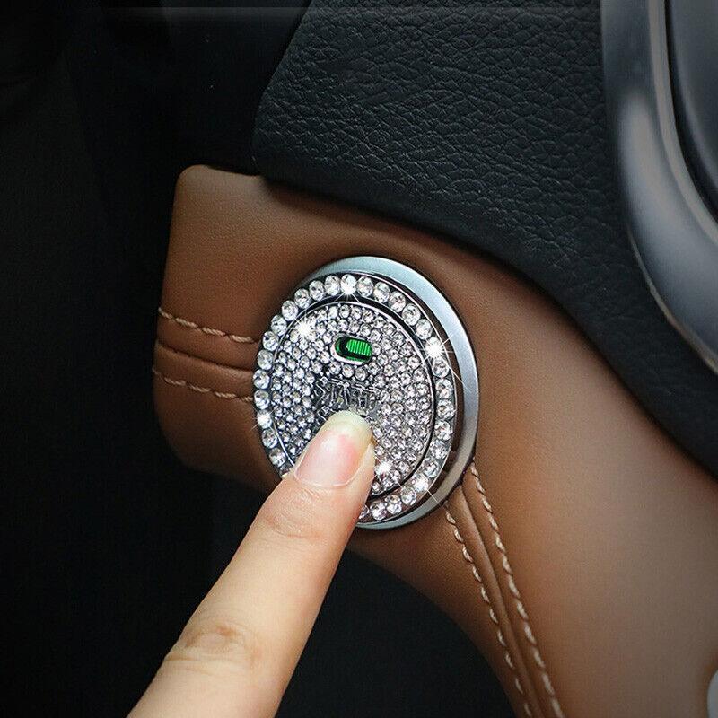Bling Crystal Ring For Car One Key Engine Start Stop Decoration Button - White