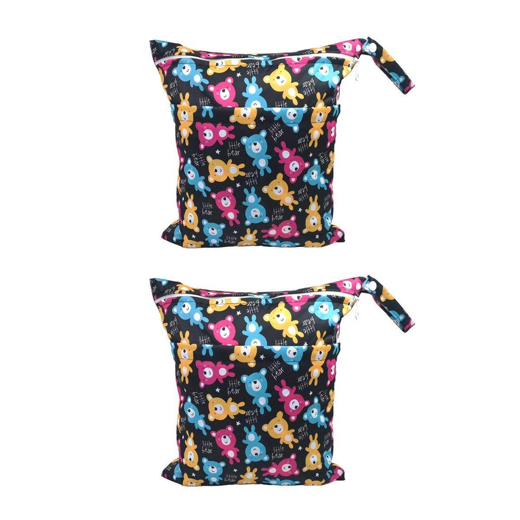 2PCS Cartoon Printed Diaper Bag Double Zipper Washable Storage Organizer - Blue Heart