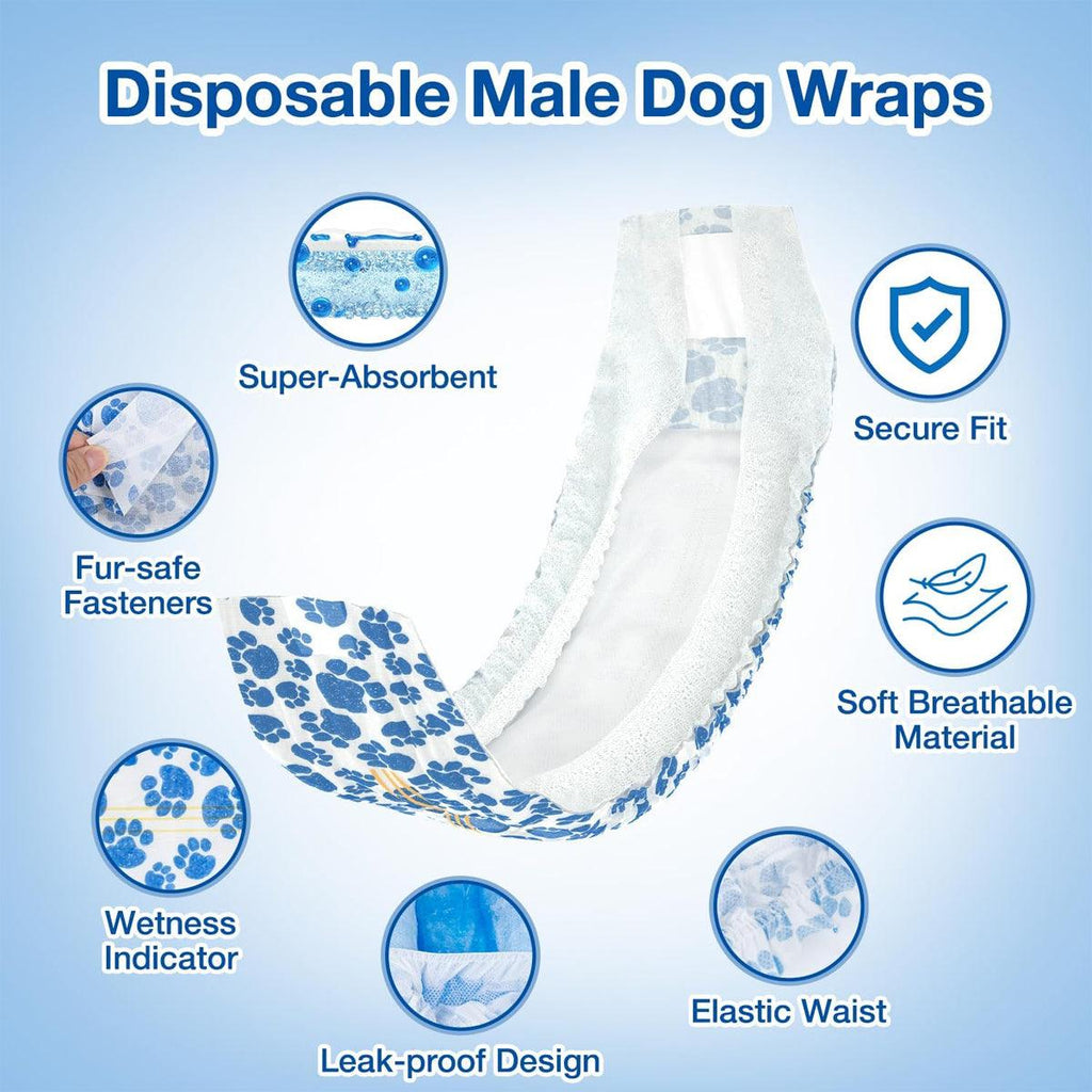 Male Disposable Dog Diapers Leakproof Breathable with Colour Indicator - XS 14-33cm