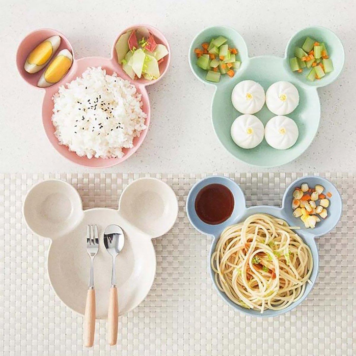 4PCS Wheat Straw Tableware Set Anti Fall Bowls Children Dish Dinner Plate Bowl