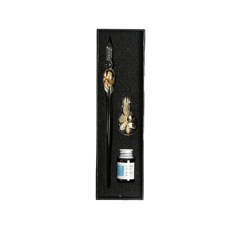 Crystal Flower Glass Dipping Dip Pen Writing Set Gift Pack Fountain Calligraphy - Orange