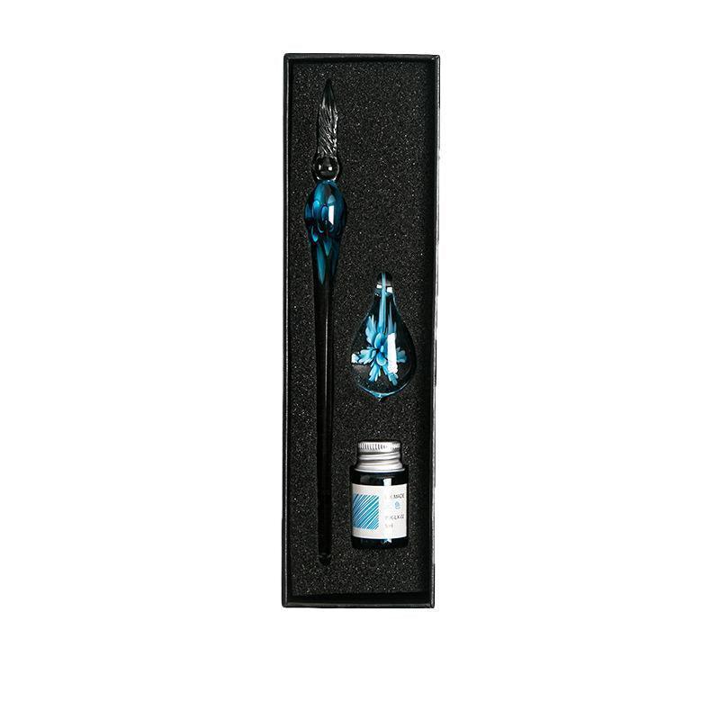 Crystal Flower Glass Dipping Dip Pen Writing Set Gift Pack Fountain Calligraphy - Orange