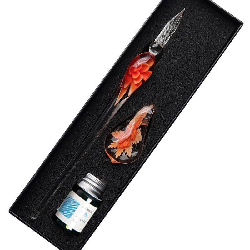 Crystal Flower Glass Dipping Dip Pen Writing Set Gift Pack Fountain Calligraphy - Sky Blue