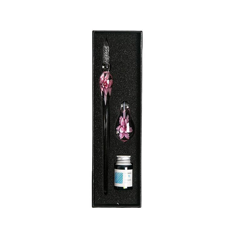 Crystal Flower Glass Dipping Dip Pen Writing Set Gift Pack Fountain Calligraphy - Sky Blue