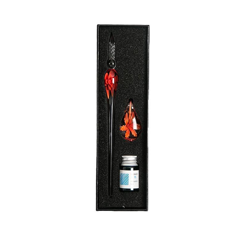 Crystal Flower Glass Dipping Dip Pen Writing Set Gift Pack Fountain Calligraphy - Sky Blue