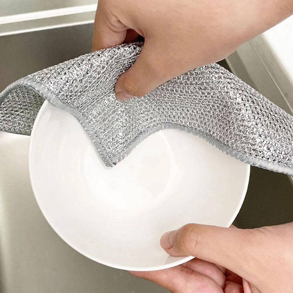 10PCS Double Layer Dishcloth Non-stick Oil Kitchen Cleaning Cloth Metal Fiber