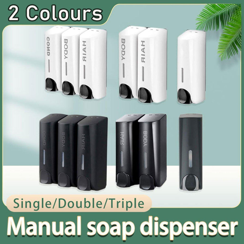 Hotel Wall Mounted Soap Dispenser Bathroom Shampoo Shower Gel Hand Soap Box - Black-Double