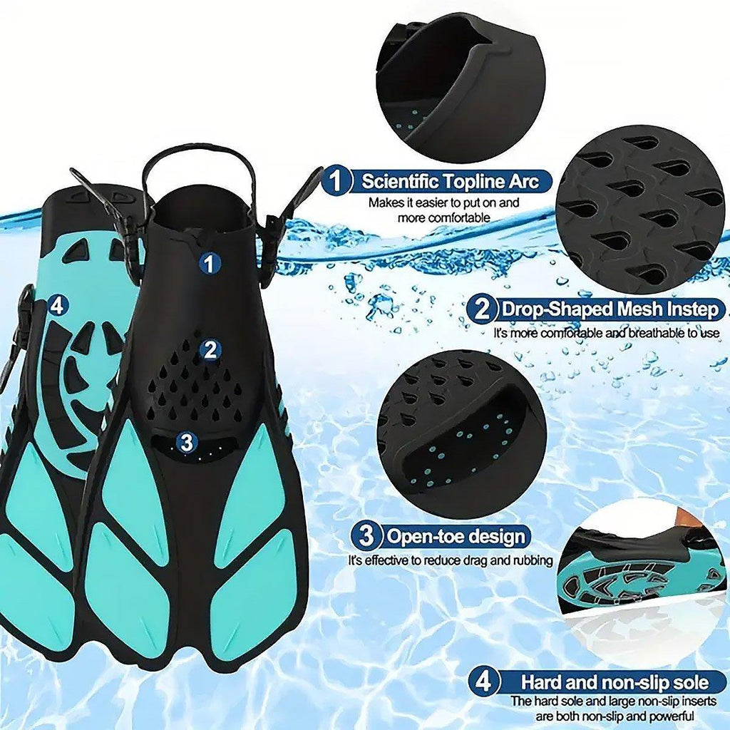 Adjustable Diving Flippers Swim Fins for Snorkeling Freestyle Training Gear - Black-S/M