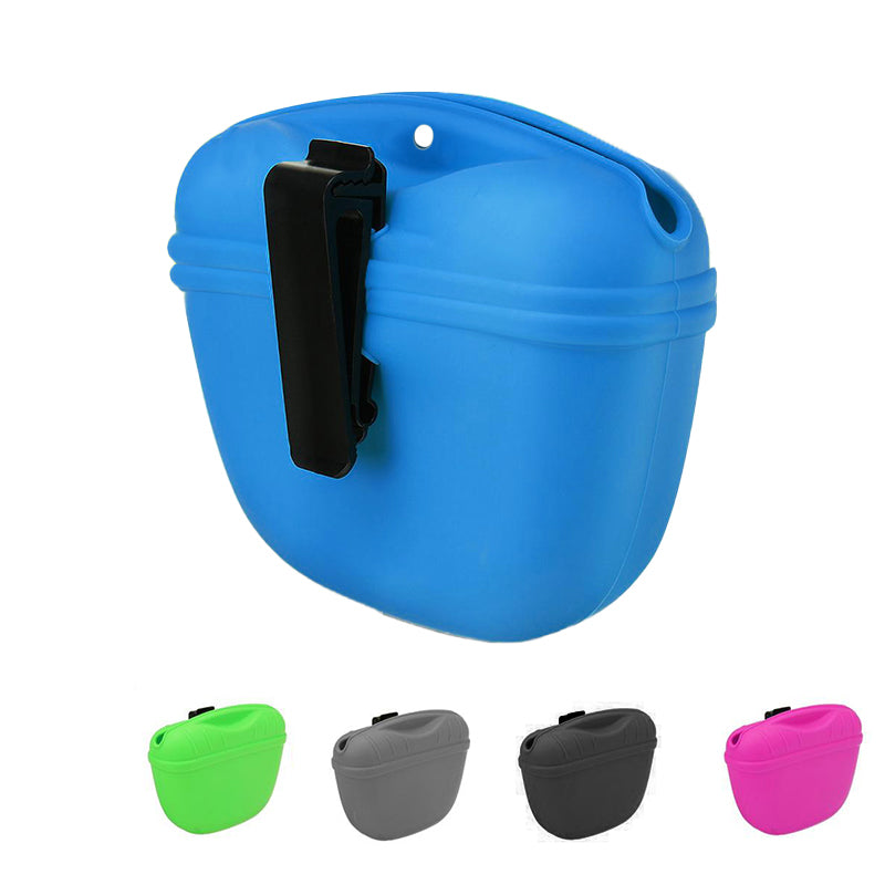 Dog Training Treat Bag Silicone Pet Pouch with Clip Waist Belt Snack Holder - Blue