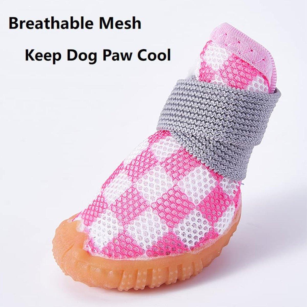 4pcs Breathable Mesh Dog Shoes Small Pets Puppy Paw Protection Summer Boots - Green-3