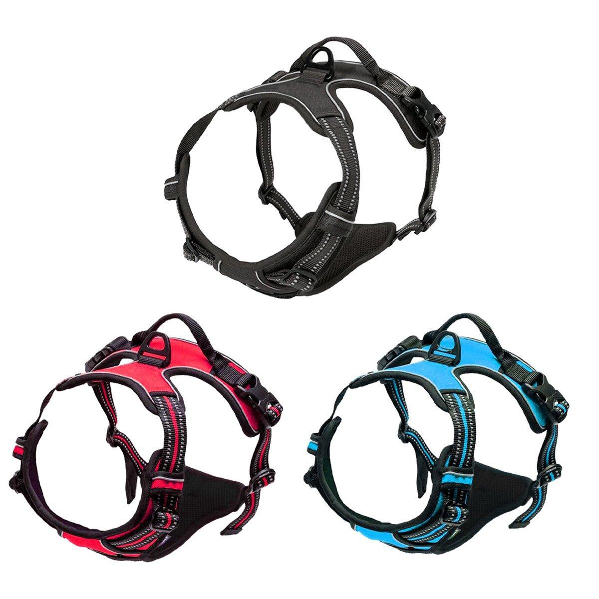 Adjustable No-Pull Dog Harness Vest S-XL Reflective Pet Training Outdoor Handle - Black-S