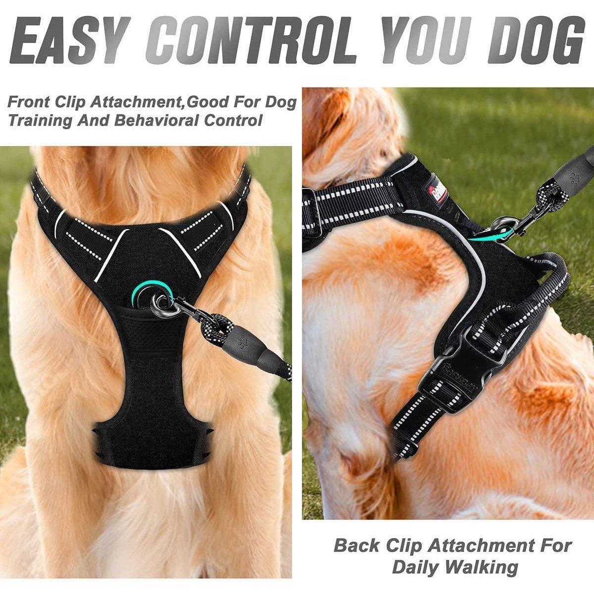 Adjustable No-Pull Dog Harness Vest S-XL Reflective Pet Training Outdoor Handle - Black-S