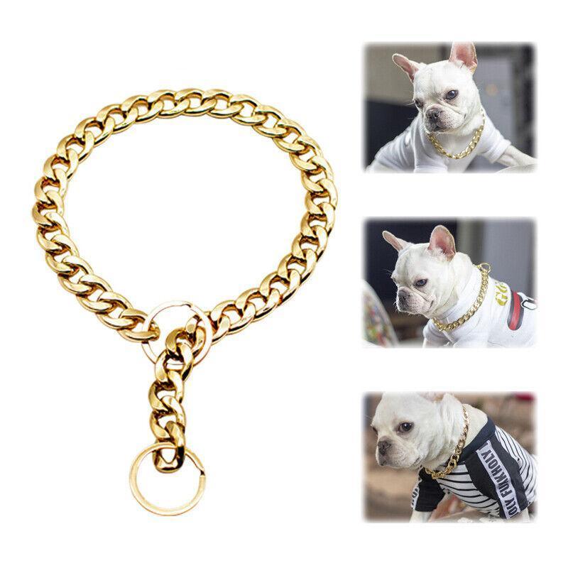 Dog Chain Collar Heavy Duty Choker Double Pet Slip Check Twist Link Chrome Chain Silver - 35CM