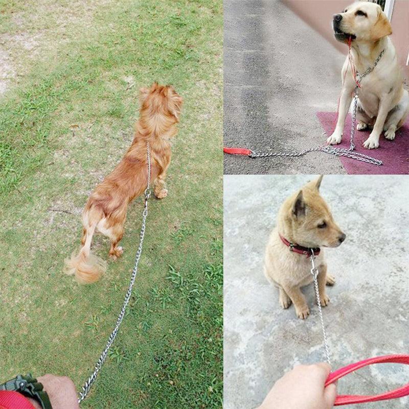 120Cm Pet Dog Puppy Padded Handle Metal Chain Dog Leash - Black