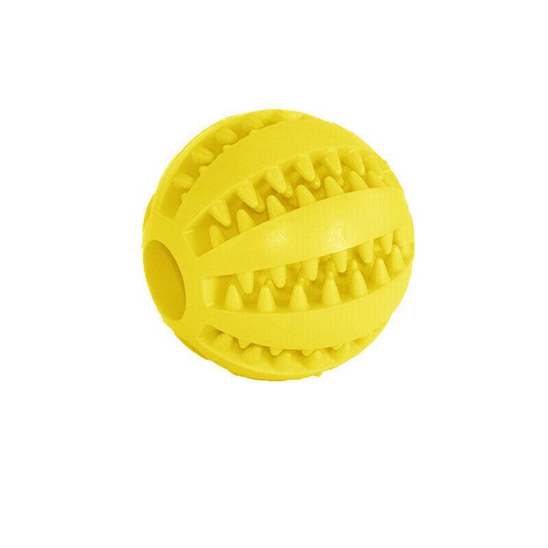Dog Chew Toy Rubber Ball Treat Dispenser Dental Cleaning Training Play Ball - Yellow Rugby (11.5CM)