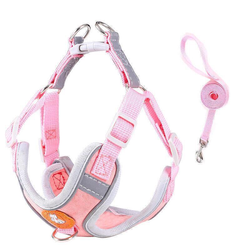 Dog Harness Cat Lead Puppy Leash Vest Mesh Breathe Adjustable Braces Small Pet Pink - S