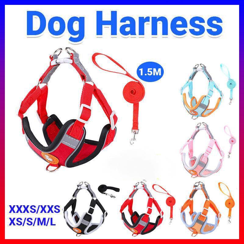 Dog Harness Cat Lead Puppy Leash Vest Mesh Breathe Adjustable Braces Small Pet Red - XXXS