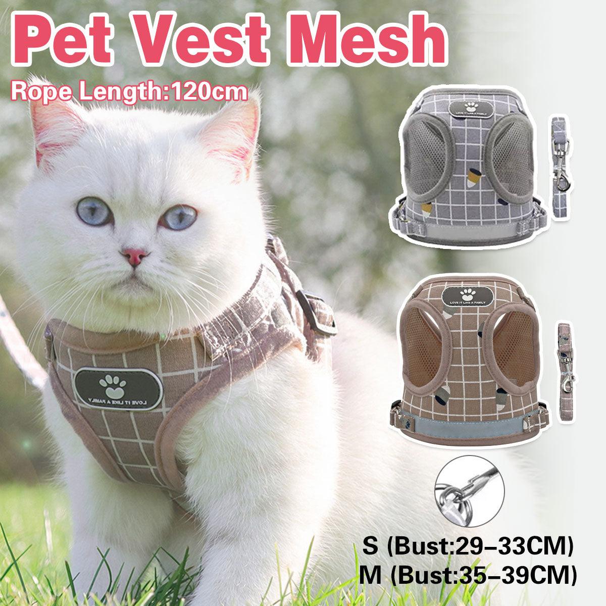 Pink Kitten Dog Cat Walking Harness Lead Leash Collar Pet Vest Mesh Adjustable - S