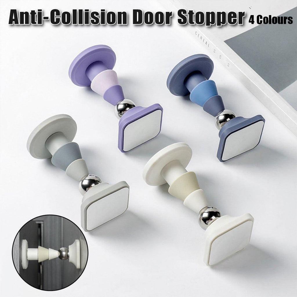 Silicone Silent Door Stopper with Suction Base and Secure Hold Catch Design - Blue