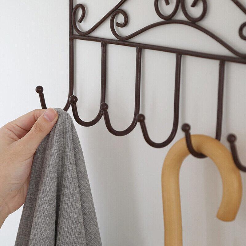 7-Hooks For Bedroom Over The Door Hanger Clothes Storage Towel Iron Hanging Rack - Black