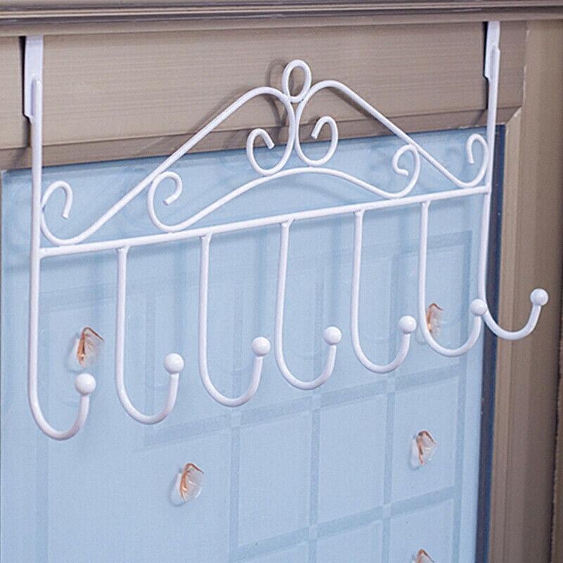 7-Hooks For Bedroom Over The Door Hanger Clothes Storage Towel Iron Hanging Rack - Black