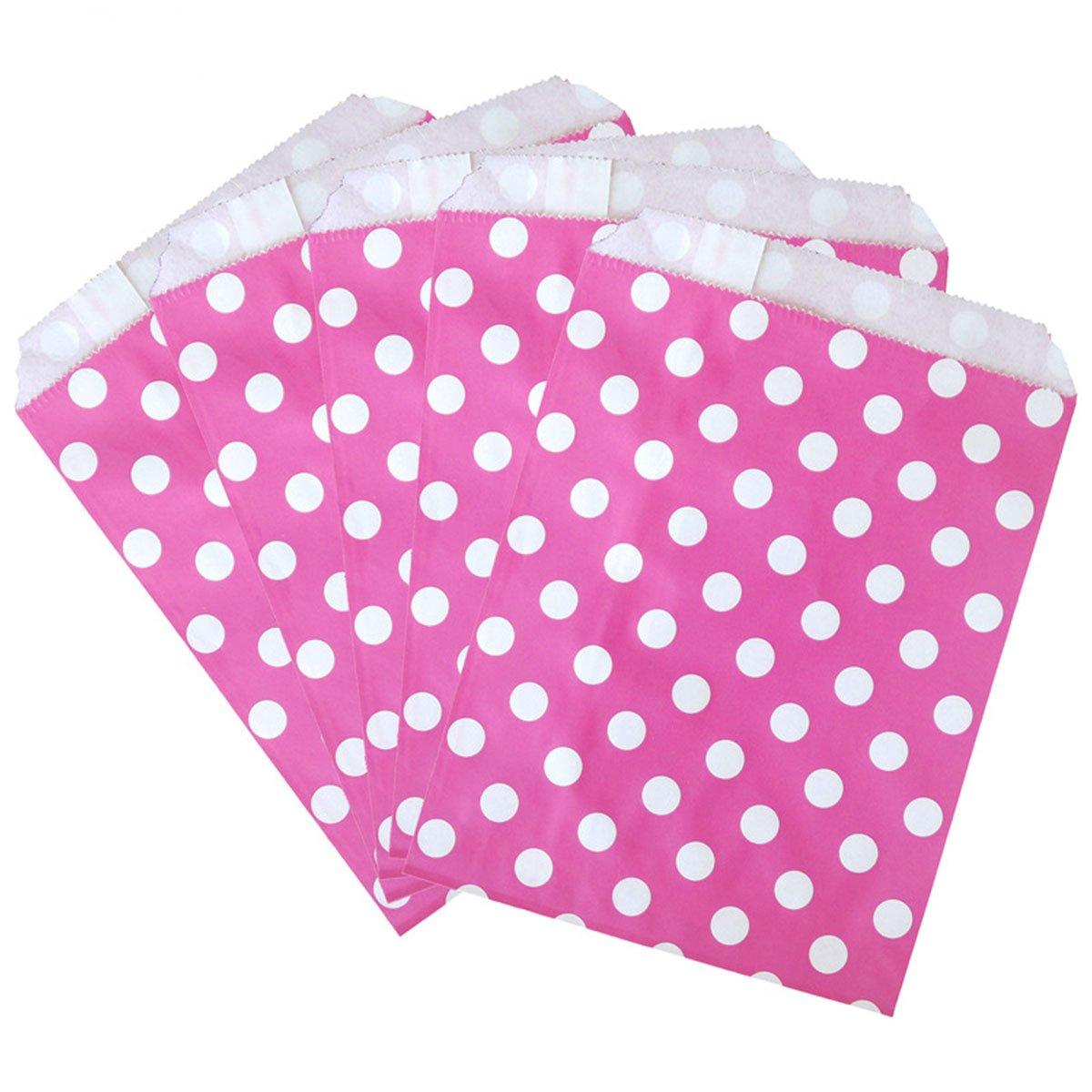 100pcs Colourful Polka Dot Paper Bags for Food Desserts Party Treats Packaging - Red