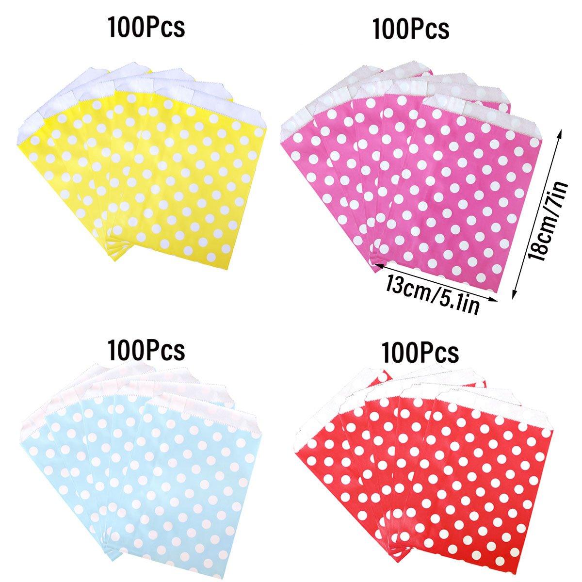 100pcs Colourful Polka Dot Paper Bags for Food Desserts Party Treats Packaging - Rose red