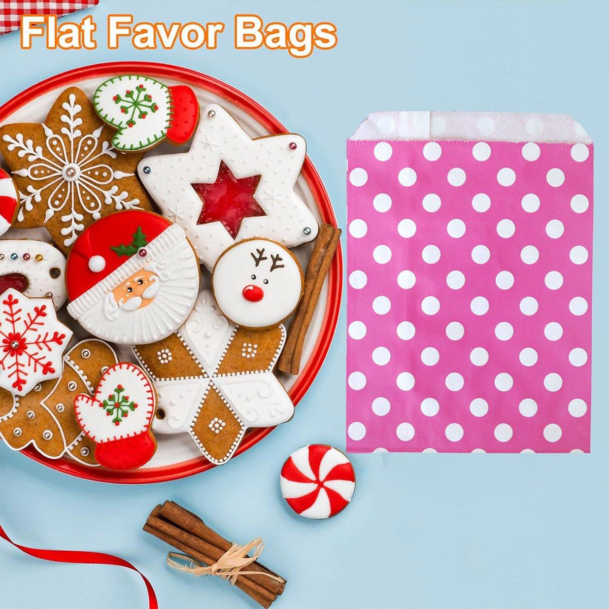 100pcs Colourful Polka Dot Paper Bags for Food Desserts Party Treats Packaging - Rose red