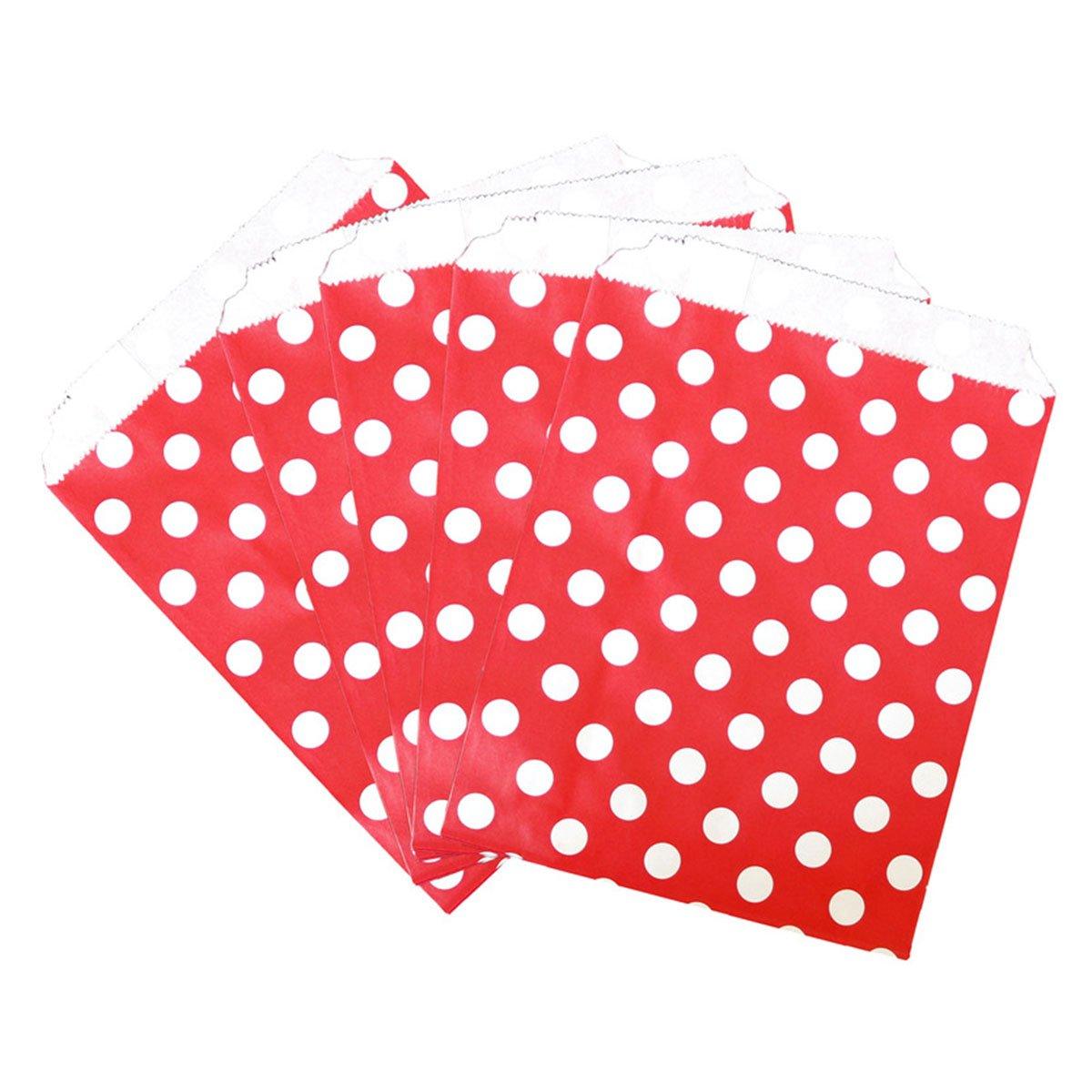 100pcs Colourful Polka Dot Paper Bags for Food Desserts Party Treats Packaging - Yellow