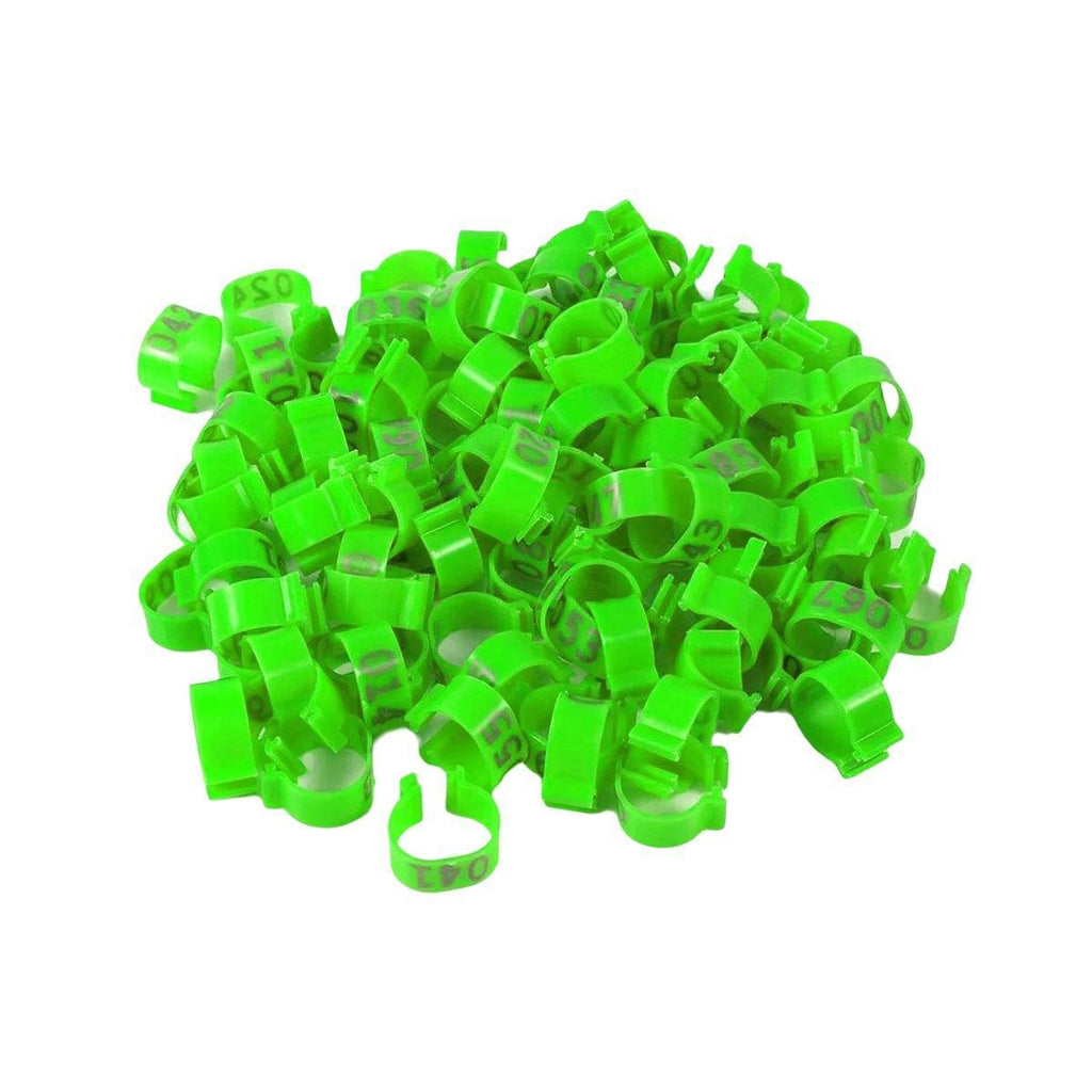100X 001-100 Digital Numbered Bird Leg Band Rings Clip For Pigeon Parrot Poultry - Green
