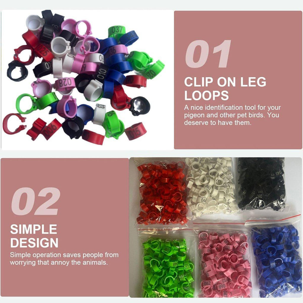 100X 001-100 Digital Numbered Bird Leg Band Rings Clip For Pigeon Parrot Poultry - Red