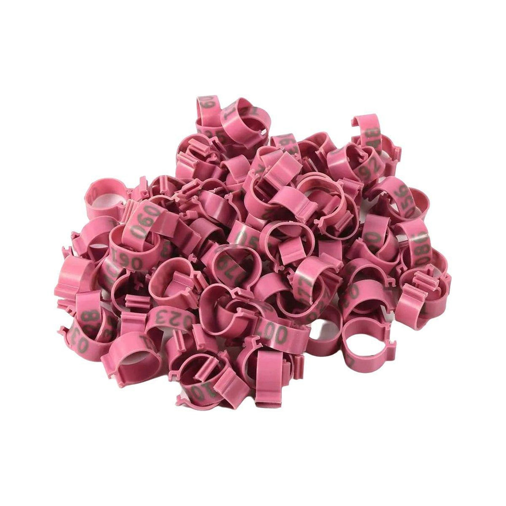100X 001-100 Digital Numbered Bird Leg Band Rings Clip For Pigeon Parrot Poultry - Red