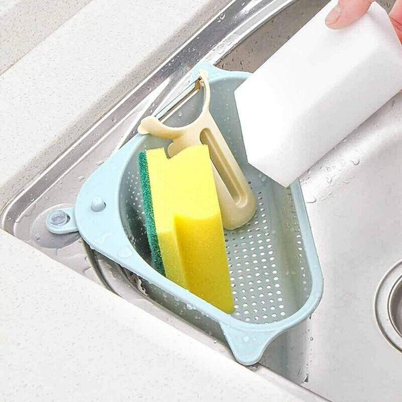 Triangle Sink Kitchen Storage Drain Basket Rack Shelf Holder Strainer Organizer - Grey