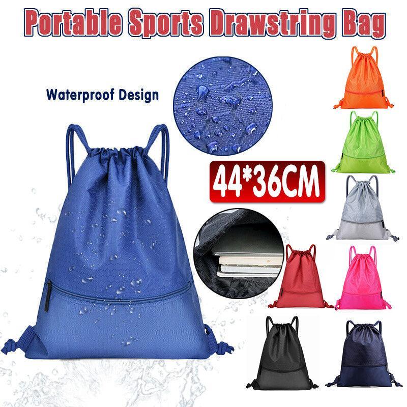 Backpack Sport Pack String Tote Gym Bag Cinch Sack School Drawstring Capacity - Blue