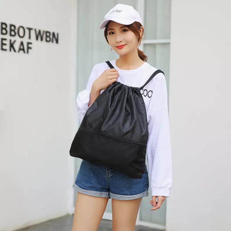 Backpack Sport Pack String Tote Gym Bag Cinch Sack School Drawstring Capacity - Grey