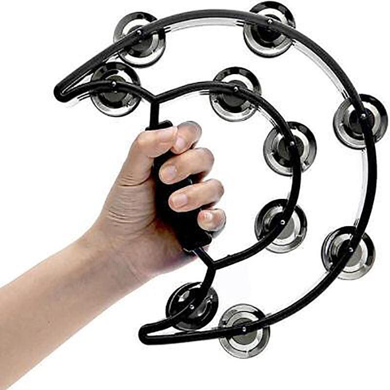 Double Half Moon Tambourine Handheld Musical Percussion Instrument Bell Drum - White