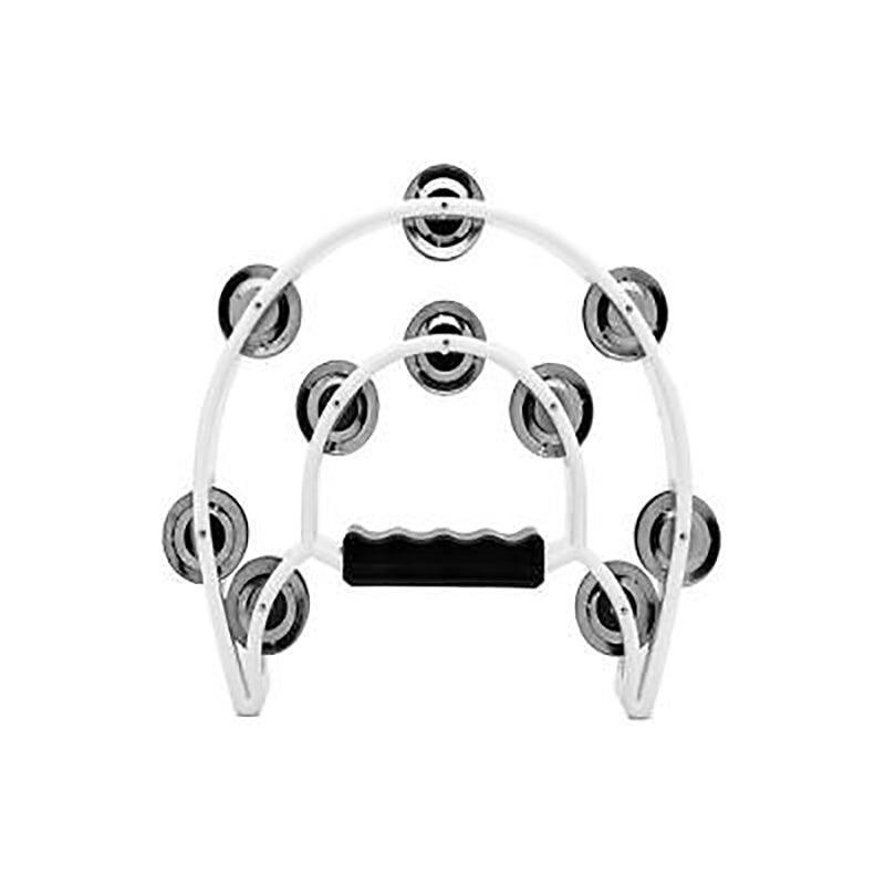 Double Half Moon Tambourine Handheld Musical Percussion Instrument Bell Drum - White