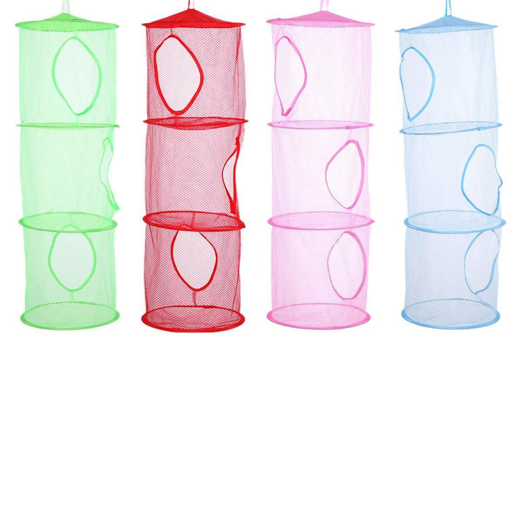 Foldable Clothes Drying Basket Three-layer Hanging Storage Breathable Organizer - Blue
