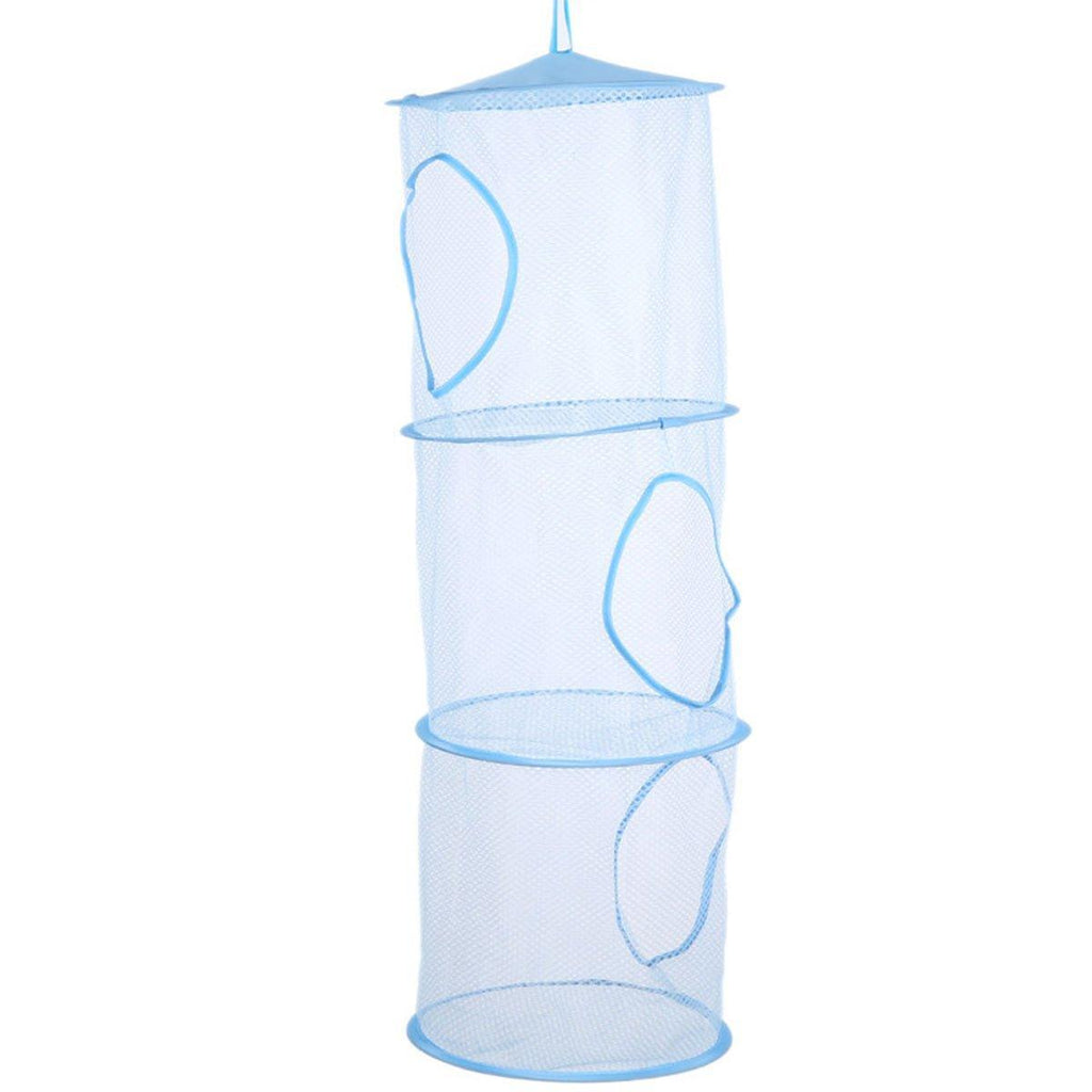 Foldable Clothes Drying Basket Three-layer Hanging Storage Breathable Organizer - Pink