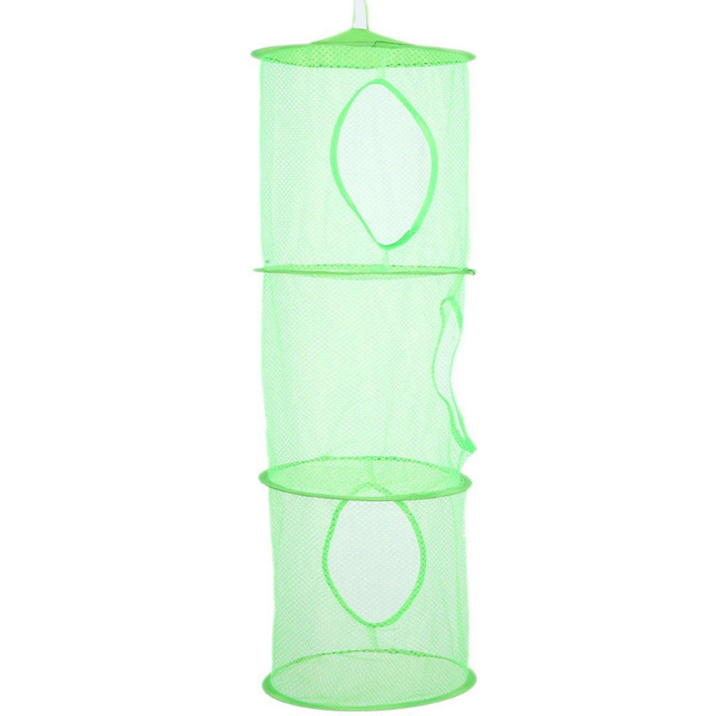 Foldable Clothes Drying Basket Three-layer Hanging Storage Breathable Organizer - Pink